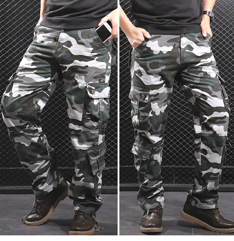 New Multi Pocket Black And Gray Camouflage Overalls
