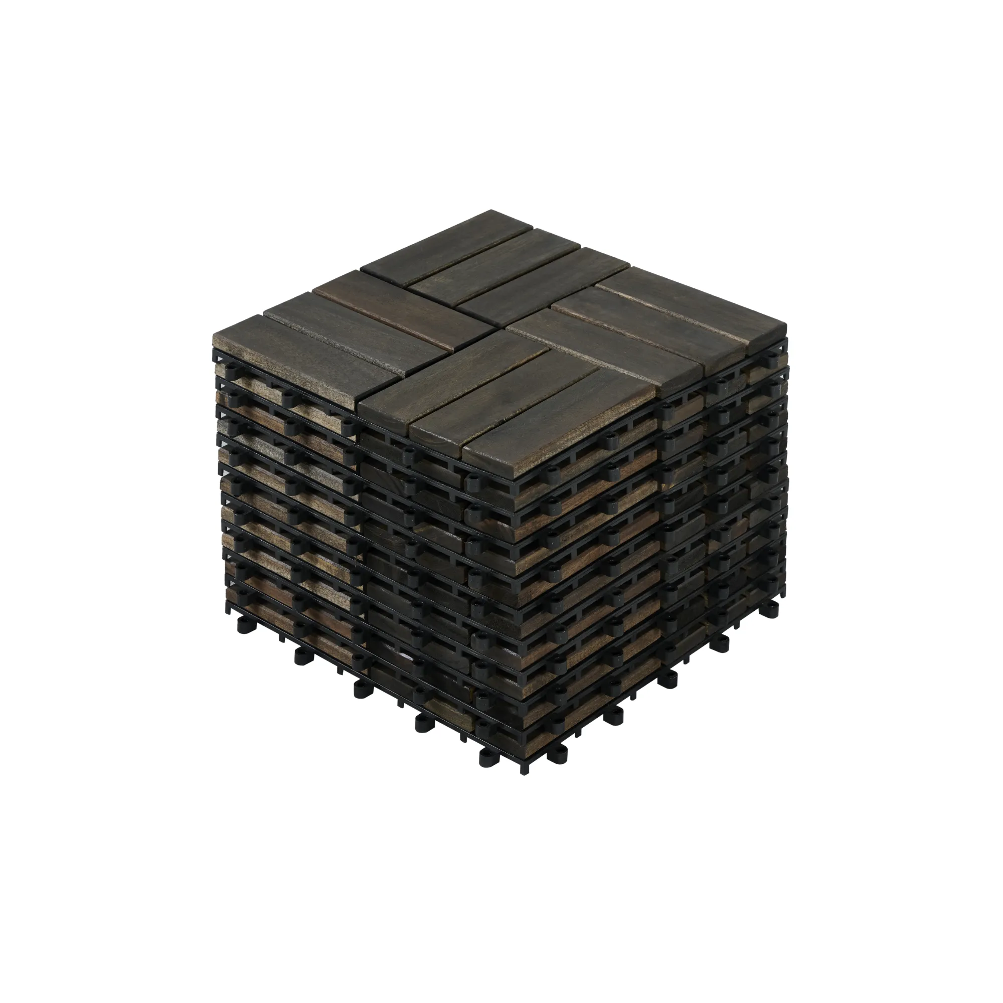Acacia Wood Interlocking Deck Tiles Checker Pattern