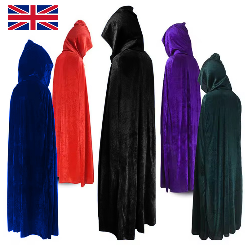 Halloween Hooded Velvet Cloak Robe Medieval Witchcraft Cape Vampire Costume — image 6