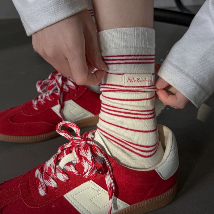 Korean INS-style Striped Seamless Women's Mid-calf Socks, Spring And Autumn Pure Cotton, Japanese Cute Versatile Slouch Long Socks