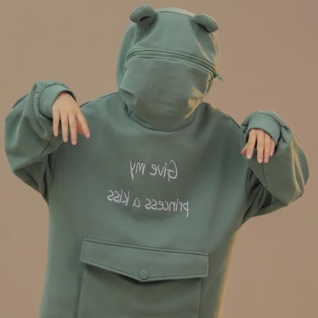 Mid length Sweater Women's Stitching Three dimensional Frog Pullover Pocket Jacket Green - Shop at LoveMi