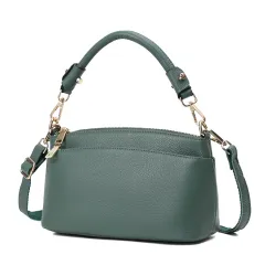 Women's Leather Fashion Handheld One Shoulder Messenger Bag - Green - View 1