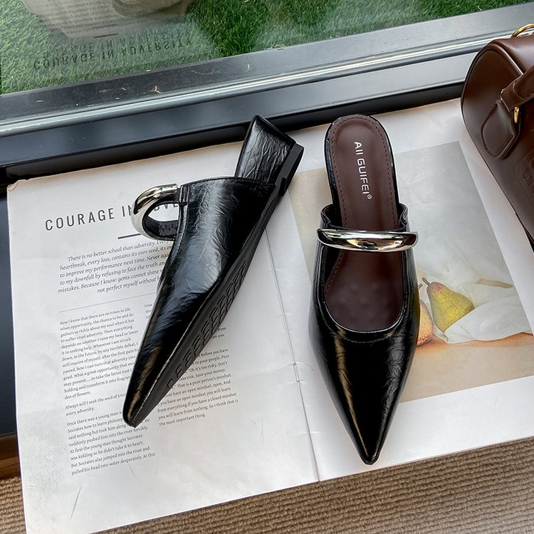 Elegant Pointed Toe Metal One-Strap Mules 2025 Summer New Wedge Heel Platform Sandals For Women