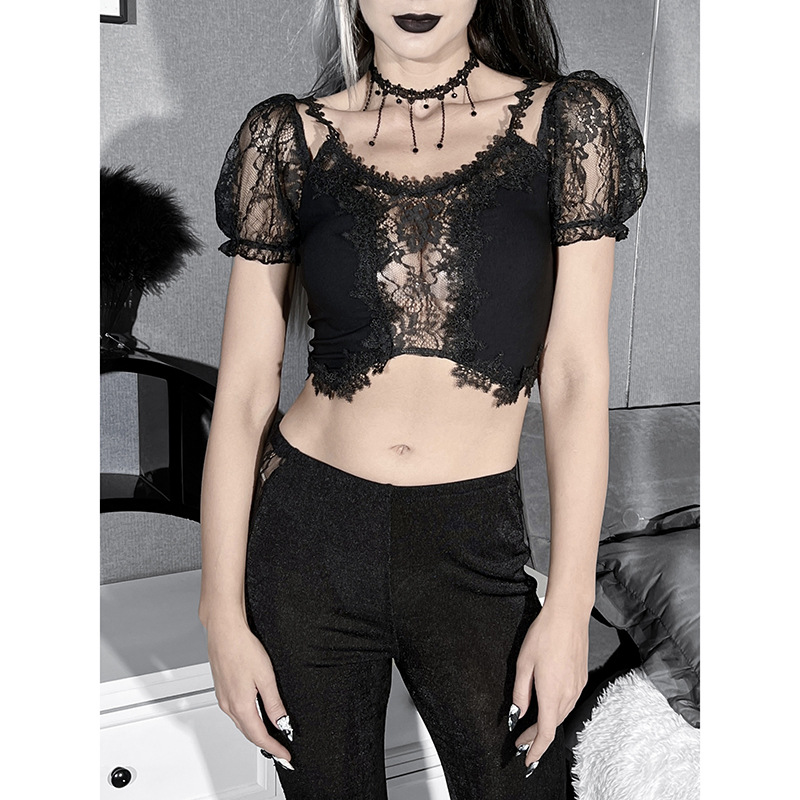 Women's Fashion Lace Pattern Body Short Sleeve Top