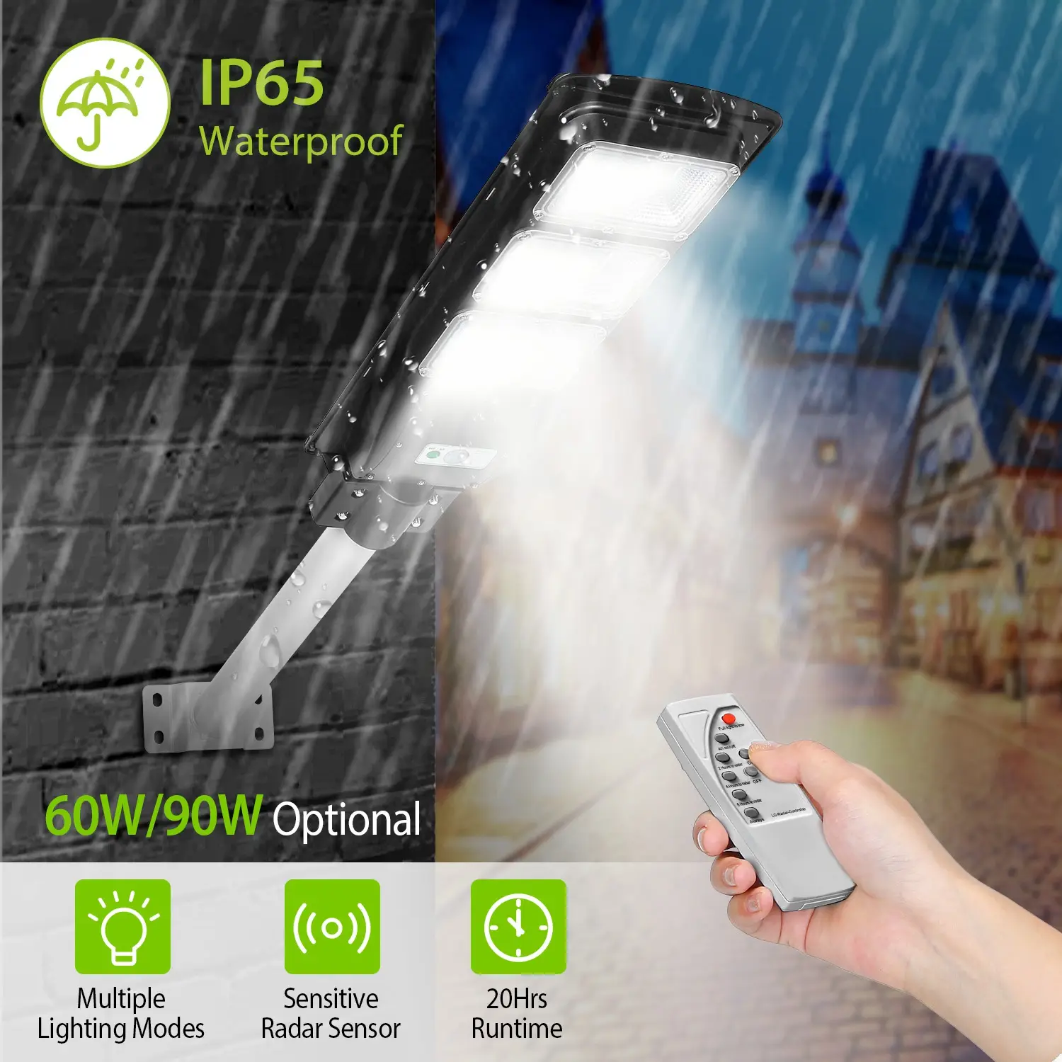 Solar Street Path Light Outdoor 180LEDs Sensor Remote Control Wireless Lamps IP65 Waterproof Lighting For Garage Front Door Garden Pathway