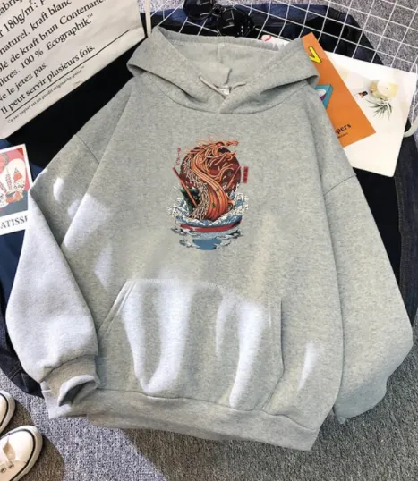 Hedging Creative Personality Printing Pattern Hooded Sweater Grey - Shop at LoveMi
