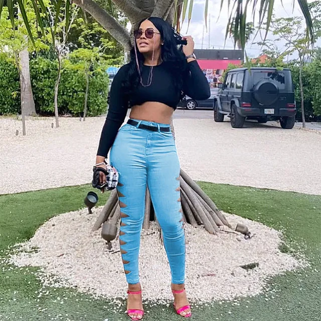 Fashion Casual Solid Color Ripped Jeans Blue - Shop at LoveMi