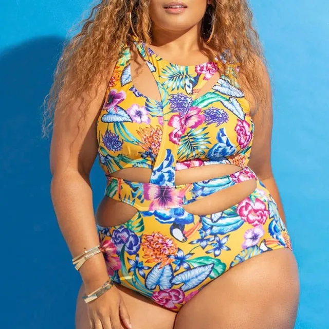 Ethnic Print Plus Size Swimsuit Bikini Yellow - Shop at LoveMi