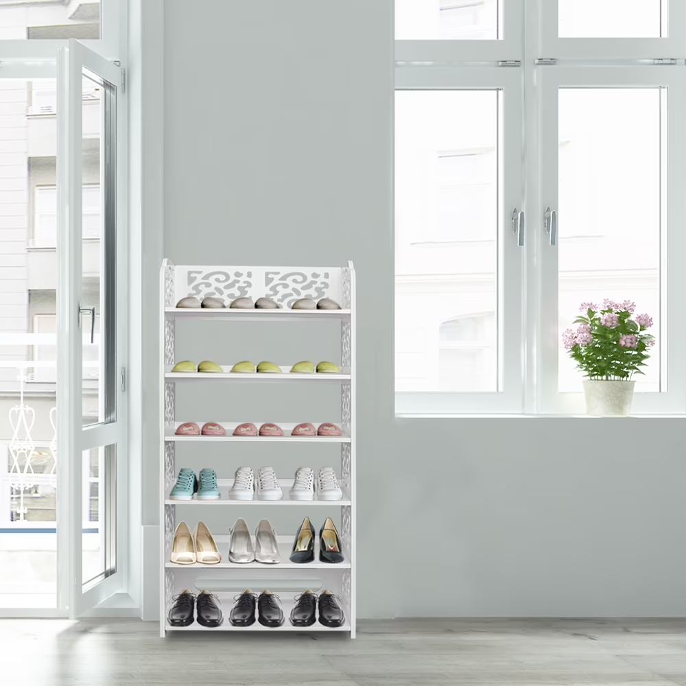 Wood Plastic Board Six Layer Carved Shoe Rack White A Model  Limited To Five Orders Per Address