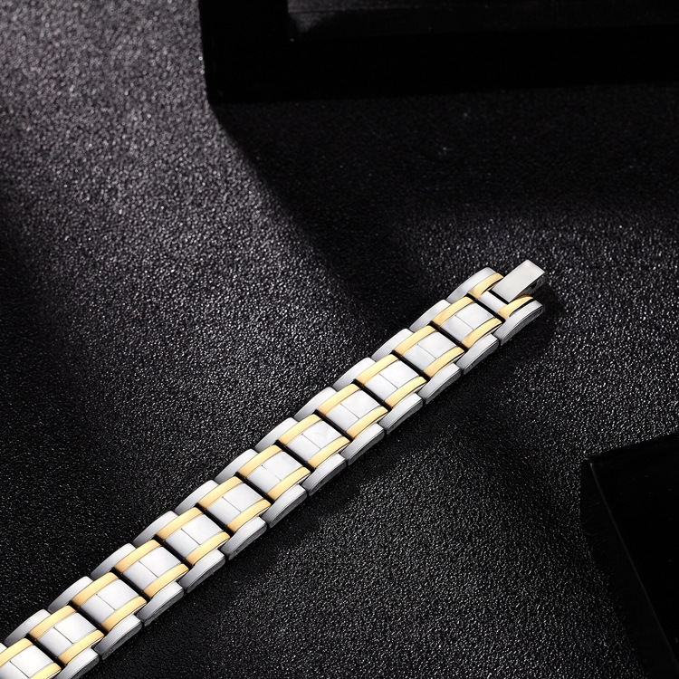 Title 4, Titanium Steel Gold Double Row Magnet Bracelet