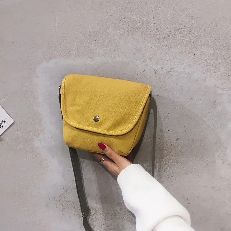Retro Student Girl Canvas Crossbody Bag - Yellow