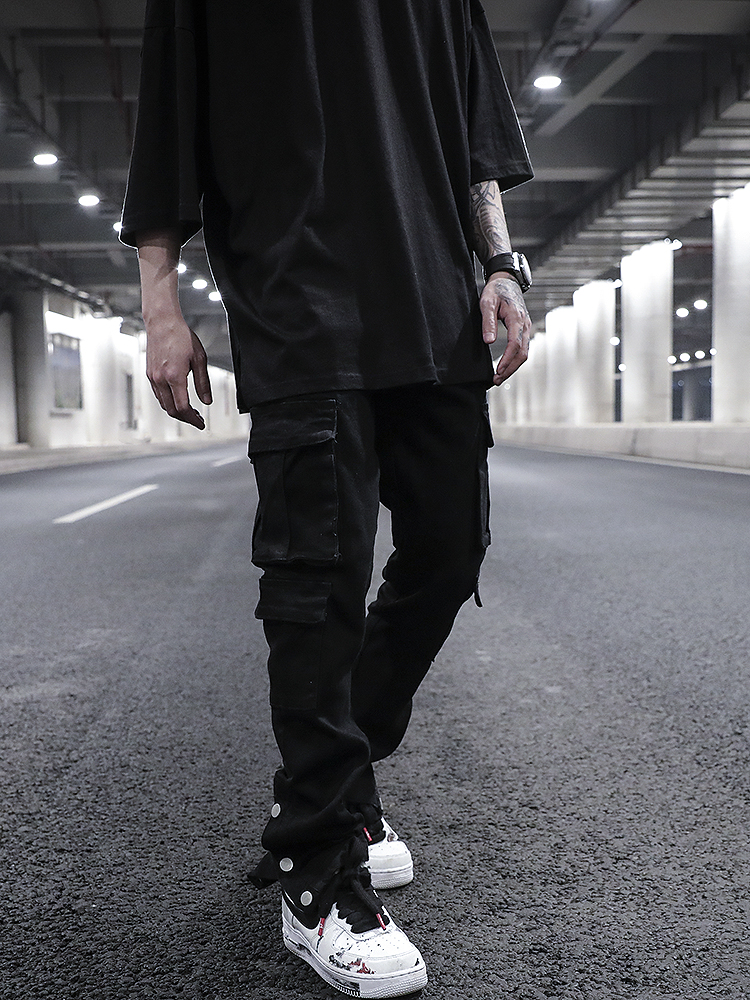 High Street Style Three-dimensional Tailoring Breasted Black Jeans With Thin Feet