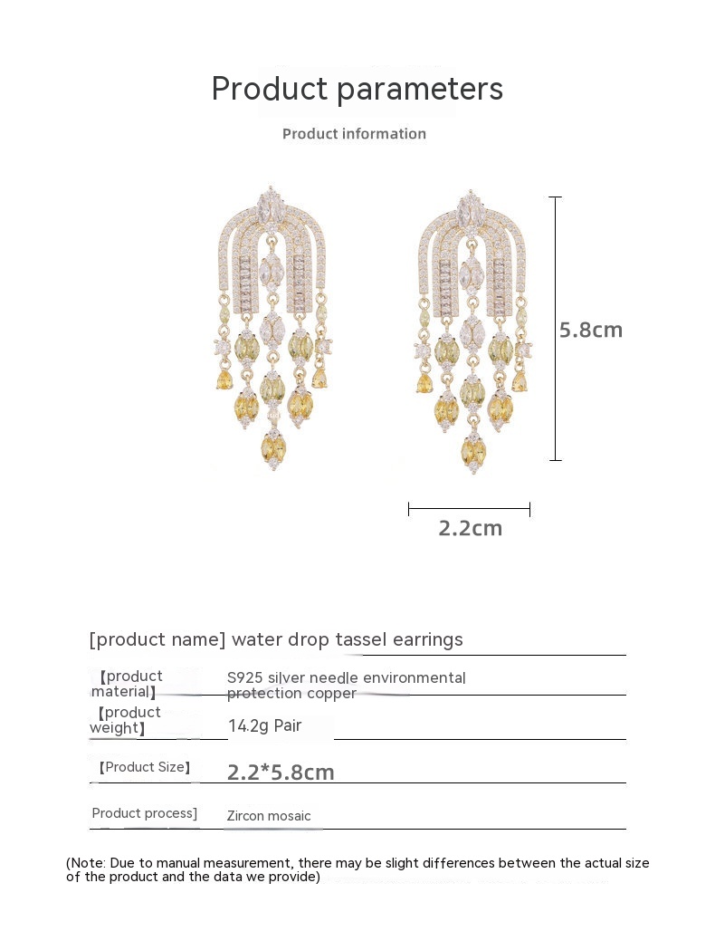 Title 1, Zircon Tassel Earrings with Arch Design, a styl...