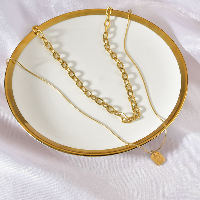 Stainless Steel Layered Tag Pendant Oval Link Chain Necklace For Women from KSLY
