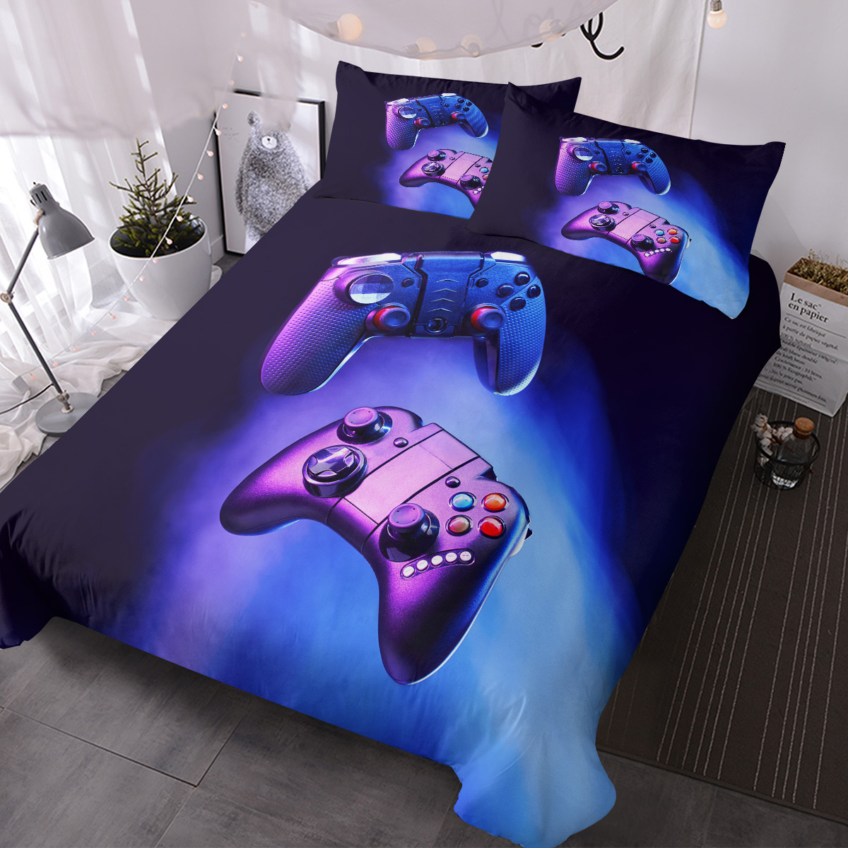 Boys Gamer Duvet Cover Set,Gamepad Bedding Set Kids Young Man Video Games Down...