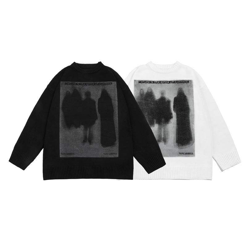 American Retro High Street Style Ghost Print Sweater