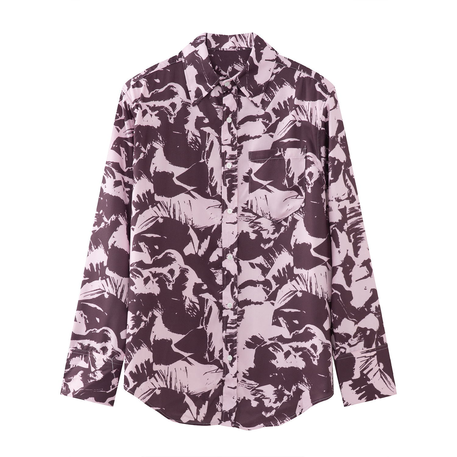 Korean Version Of Ruffian Handsome Ins Pictorial Print Shoulder Pad Shirt