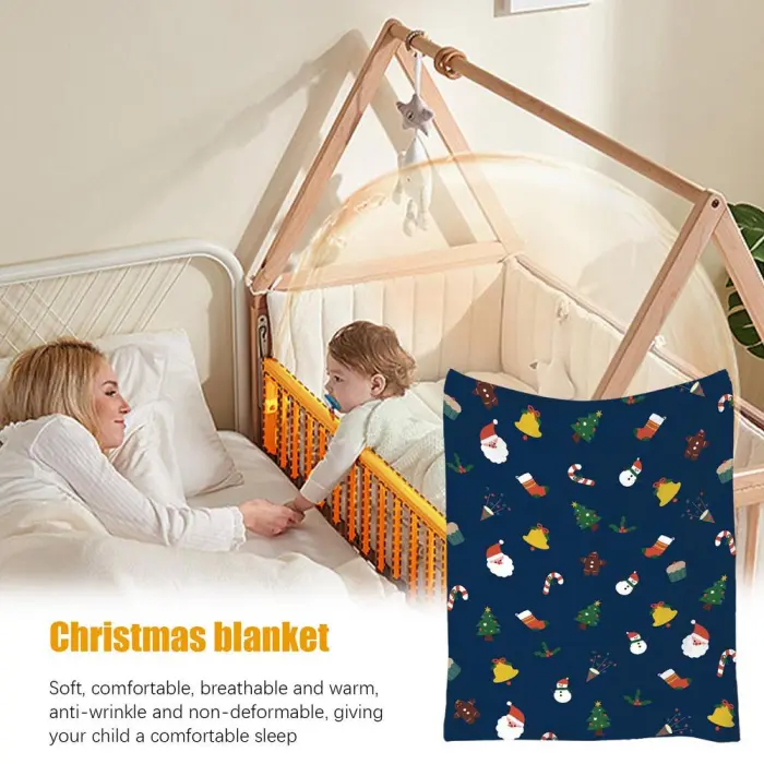 Christmas Flannel Throw Blanket, Soft Holiday Print Sofa Blanket, 130 x 150 cm - detail photo 3