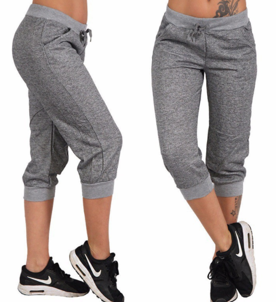 Women's Loose Casual Sports Pants Solid Color Thin Cropped Pants Grey - Shop at LoveMi