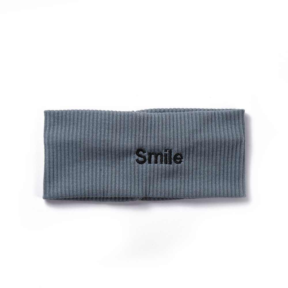 Knitted Embroidered Letters Solid Color Headband With Elastic Wide Edges Blue - Shop at LoveMi