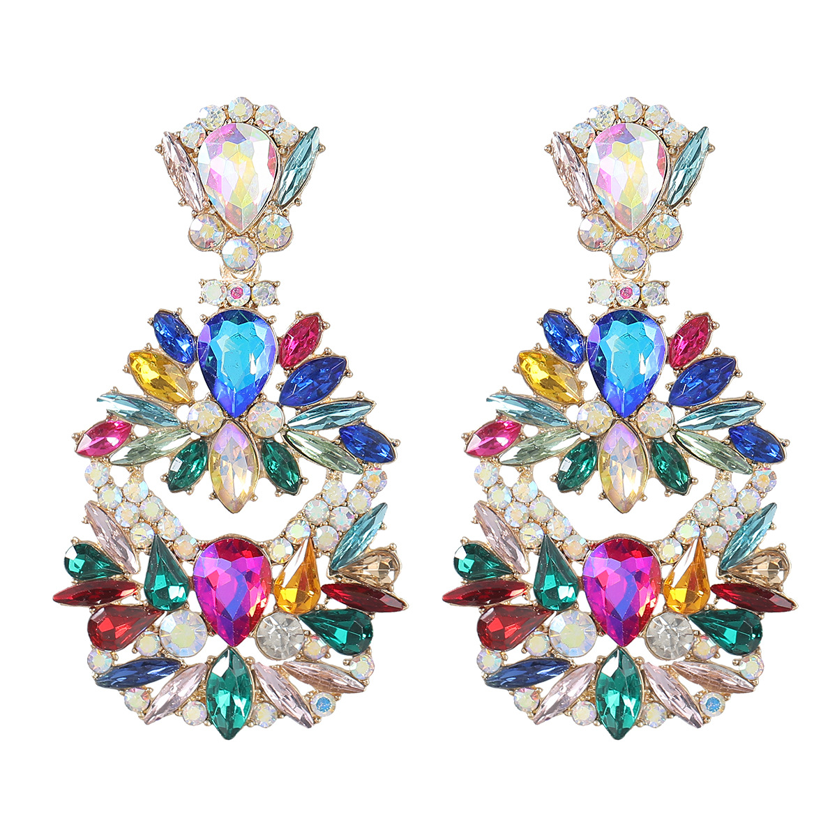 Alloy Diamond Rhinestone Flower Earrings Trendy Girl