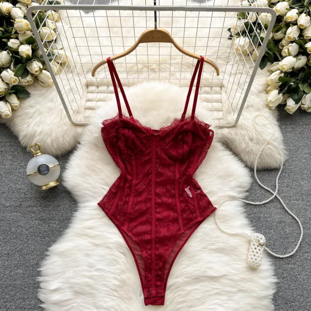 Lace Sling Pure Desire High Fork Jumpsuit Red - Shop at LoveMi