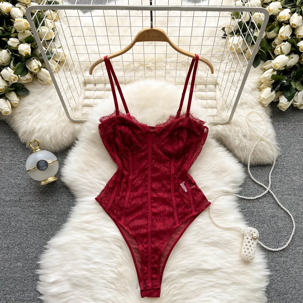 Lace Sling Pure Desire High Fork Jumpsuit - Red