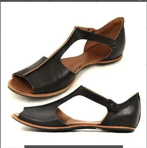 Roman Shoes Flat Fish Mouth Women's Shoes Bag Heel Sandals Black - Shop at LoveMi