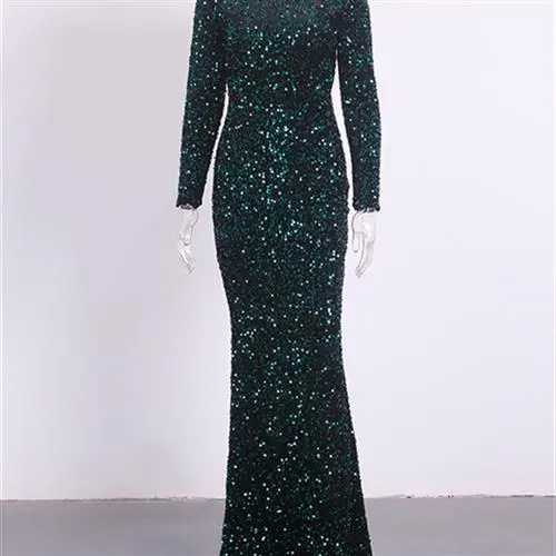 Women Modest Stretch Sequin Royal Blue Evening Prom Gown Party Dark Green - Shop at LoveMi