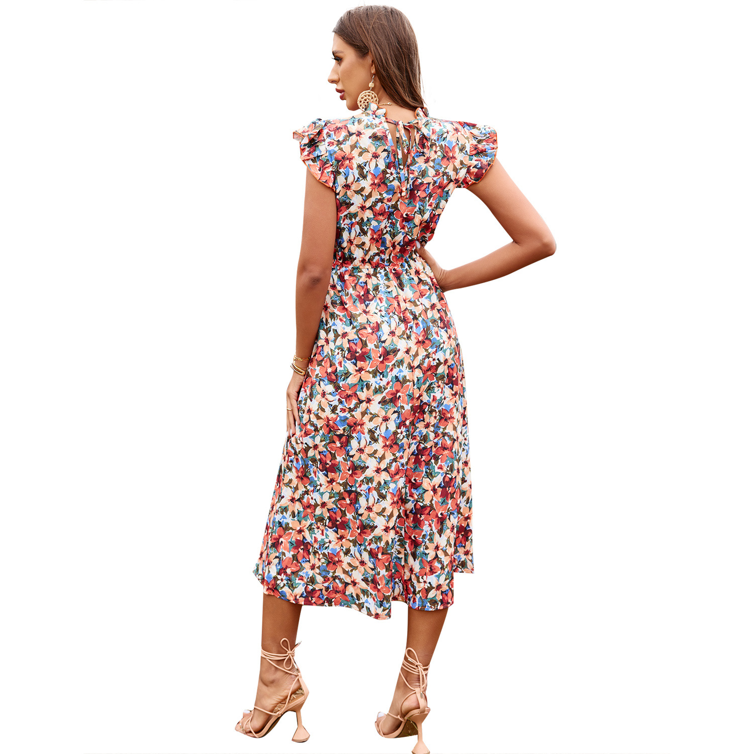 Leisure Temperament Holiday Style High Waist Floral Dress
