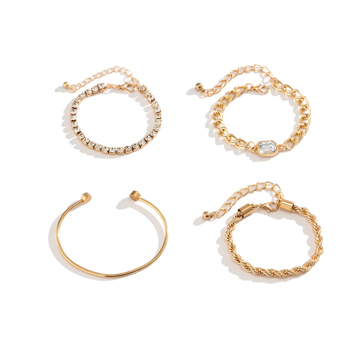 Hollow Metal Fashion Bangle Rhinestone Versatile Chain Bracelet - Jewelry & Watches