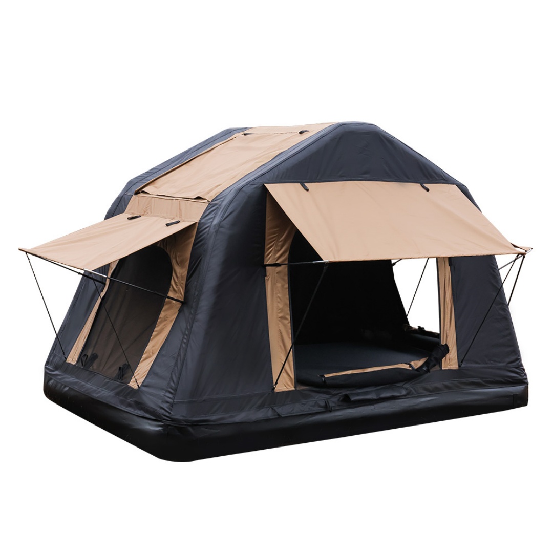 Foldable 2-3 People Amphibious Inflatable Car Roof Top Tent For Camping Outdoor Glamping Camping Tent For SUV,Truck  Without Ladder, Two-tone Style, Khaki & Black