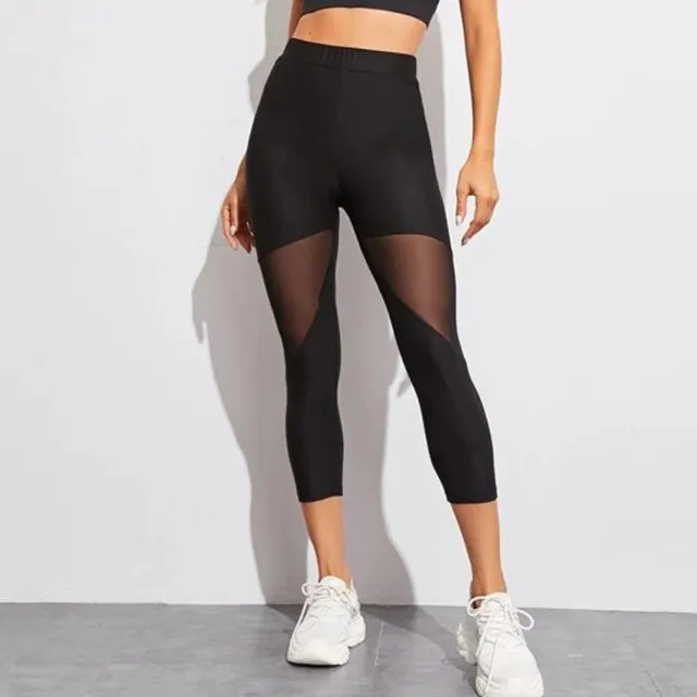 Mesh Stitching Capri Pants Sports Yoga Black - Shop at LoveMi