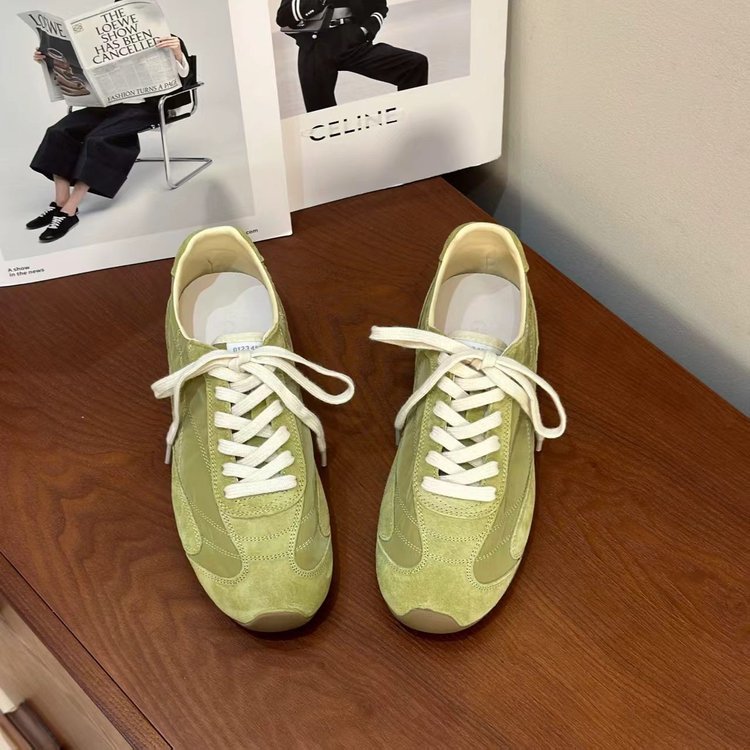 Women Retro Suede Dexter Sneakers Avocado Green Panel Splicing Round Toe Flat Gum Rubber Sole Lace Up Minimalist Vintage German Trainer Style Daily Street Low Top Casual Walking Trainers