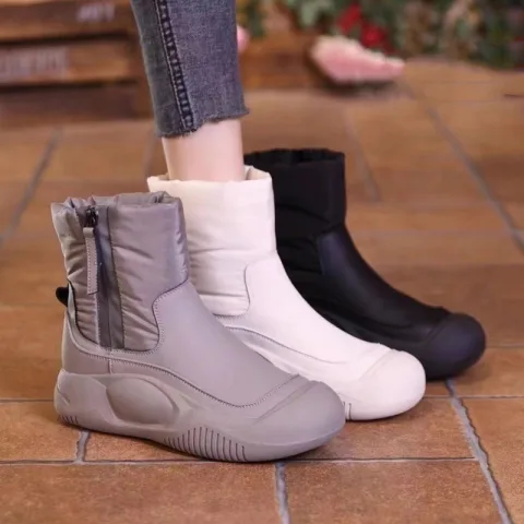 Winter Plush Snow Boots with Side Zipper Warm Thick-sole
