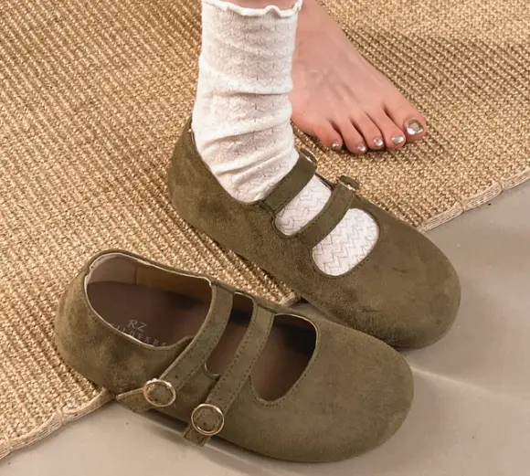 Women Vintage Suede Mary Jane Shoes, 2026 Double Strap Round Toe Flat Soft Sole Versatile Casual Single Shoes