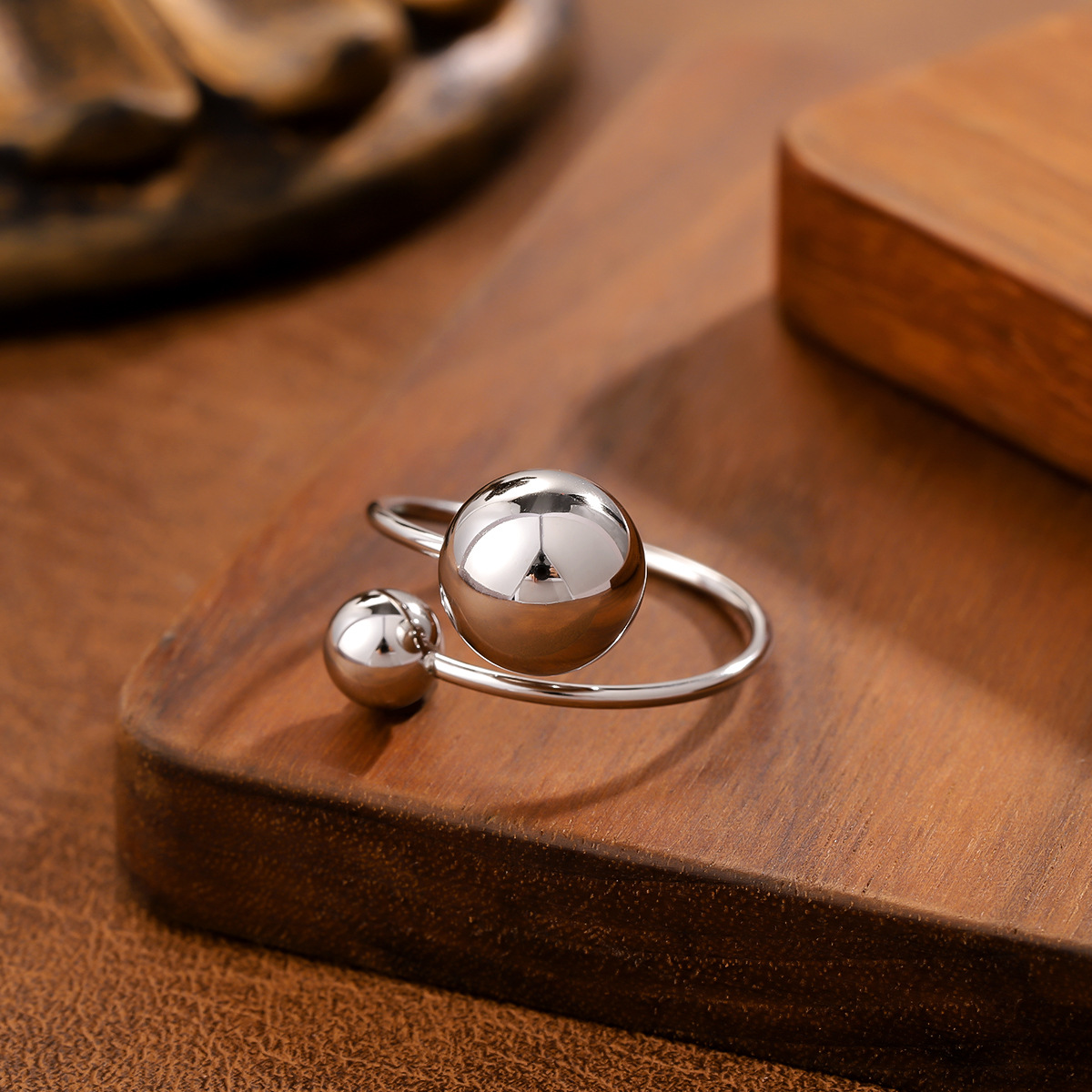 Style Geometric Ball Titanium Steel Ring For Women, Minimalist Design, 18K Gold Plated, Anti... thumbnail 7