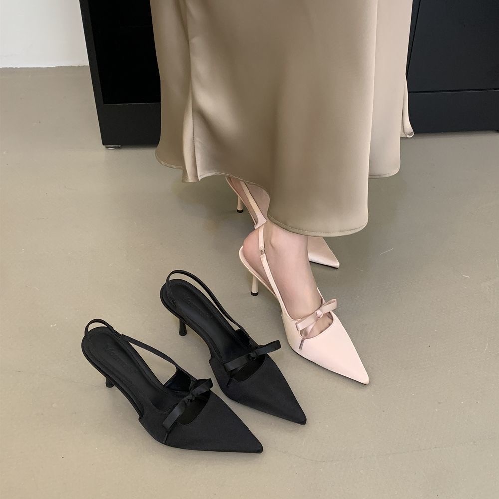 Women's Sweet Style Pointed Toe Stiletto Pumps, New Arrival Bow Backless High Heels, Fairy Style Shoes To Match Dresses For Spring & Summer product image