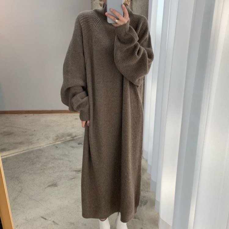 Raglan Sleeves Pit Straight Knit Dress Loose Large Plate Tibetan Sweater