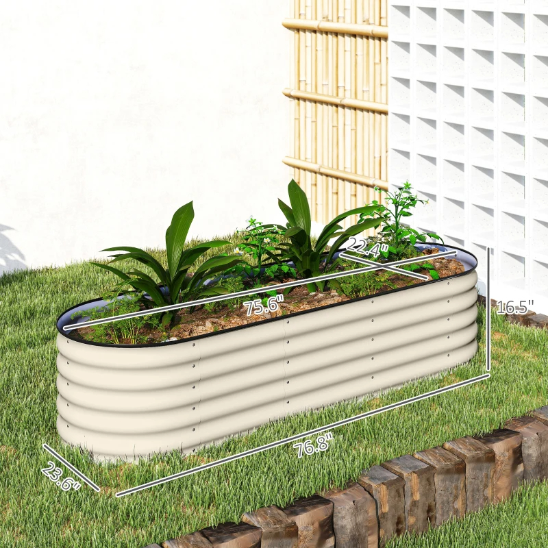 Galvanized Raised Garden Bed Kit, Metal Planter Box With Safety Edging, Cream