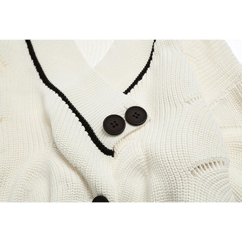 Women's White Knitted Jacket Cardigan Loose All-match