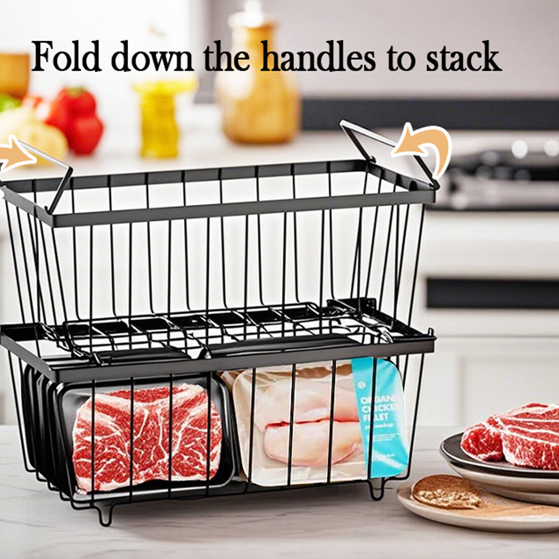 Chest Freezer Baskets - 5 Pack Stackable Organiser Ches Black — image 7
