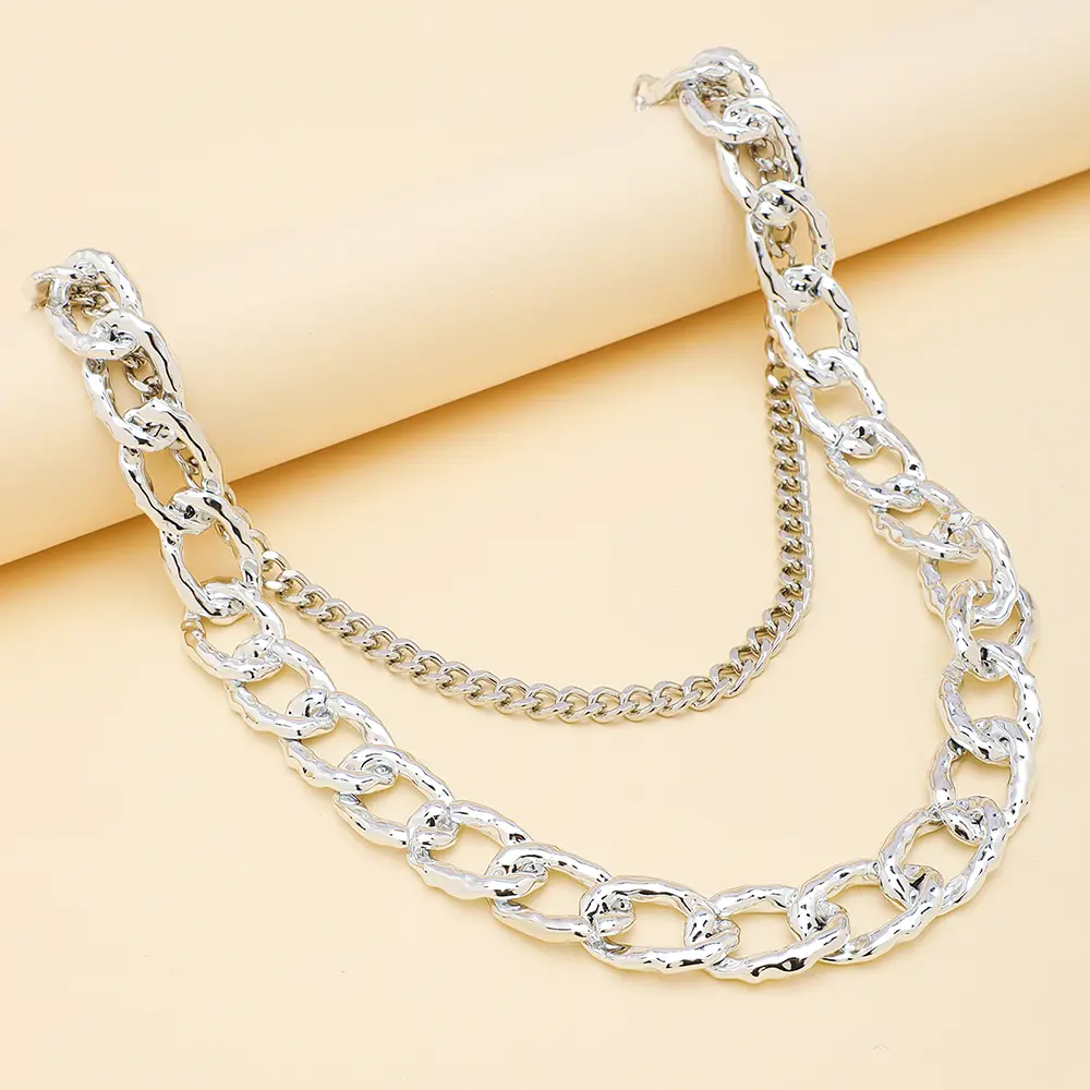 Silver Multi-layer Hollow Pants Chain Personality Design Thick And Thin Chain Simple Fashion With Denim Overalls