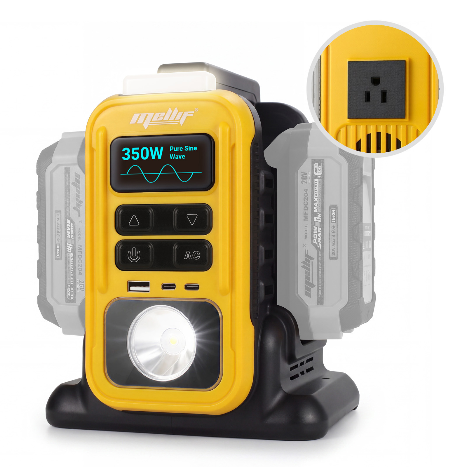 Mellif 350W Portable Outdoor Inverter Pure Sine Wave Compatible With D Ewalt — image 9