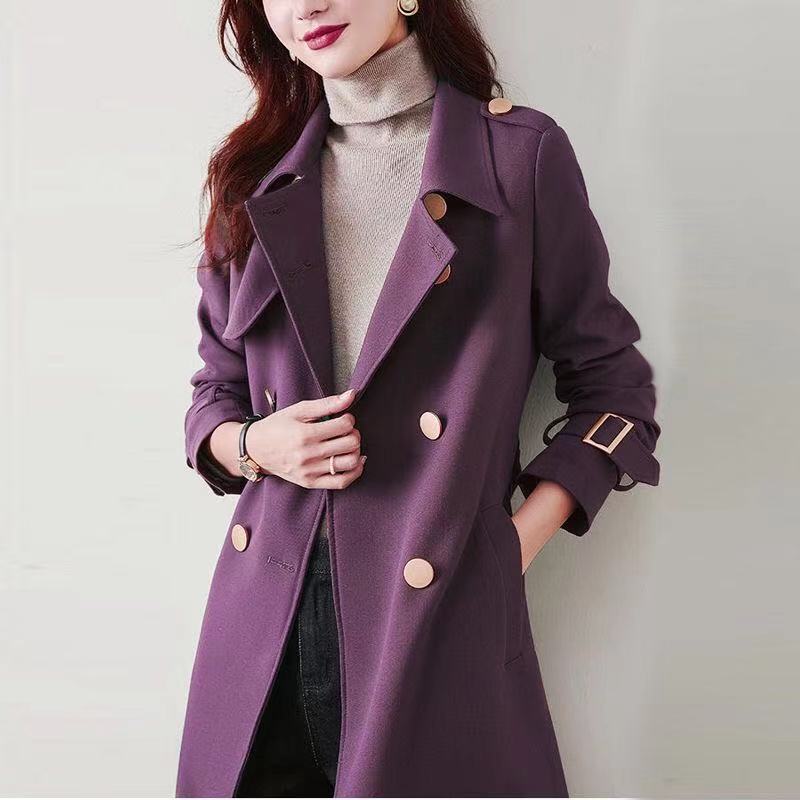 Women's Mid length Double breasted Thin Windbreaker Jacket Western Style Purple - Shop at LoveMi