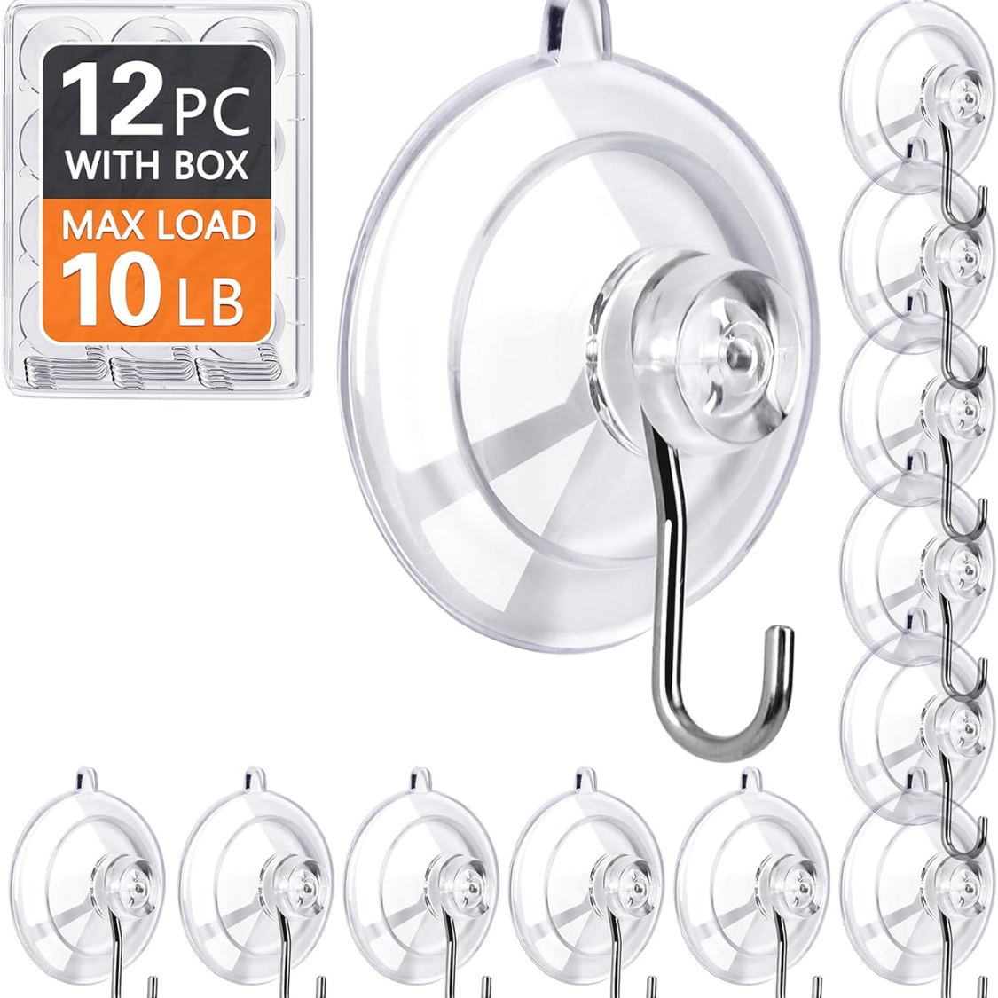 Suction Cup Hooks 12Pack Max Load 10LB