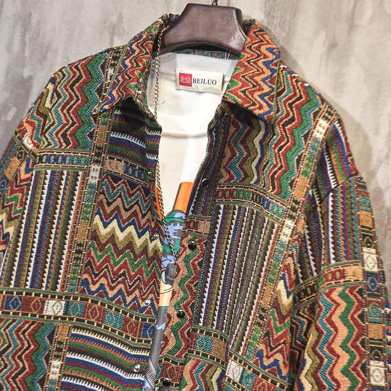 Retro Ethnic Style Long-sleeved Men's Shirt