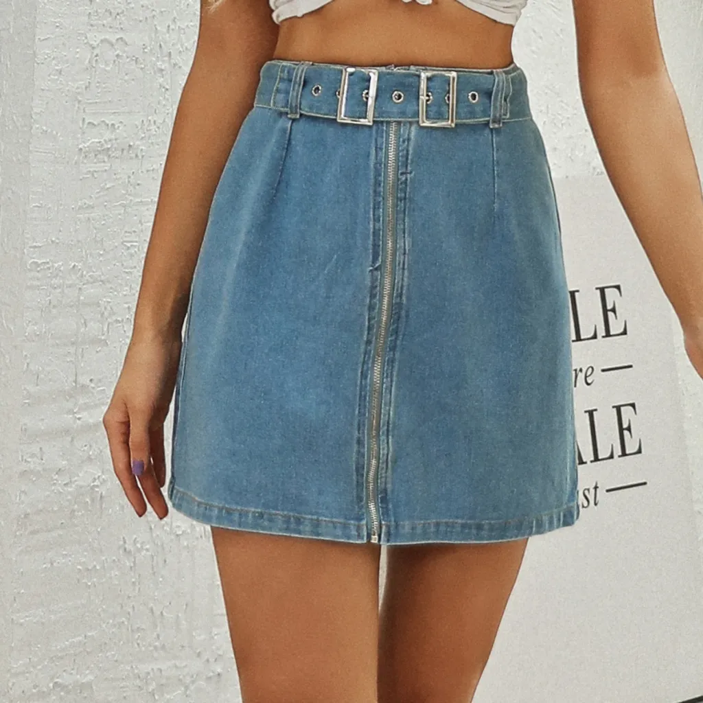 Short Denim Washed Skirt - Blue