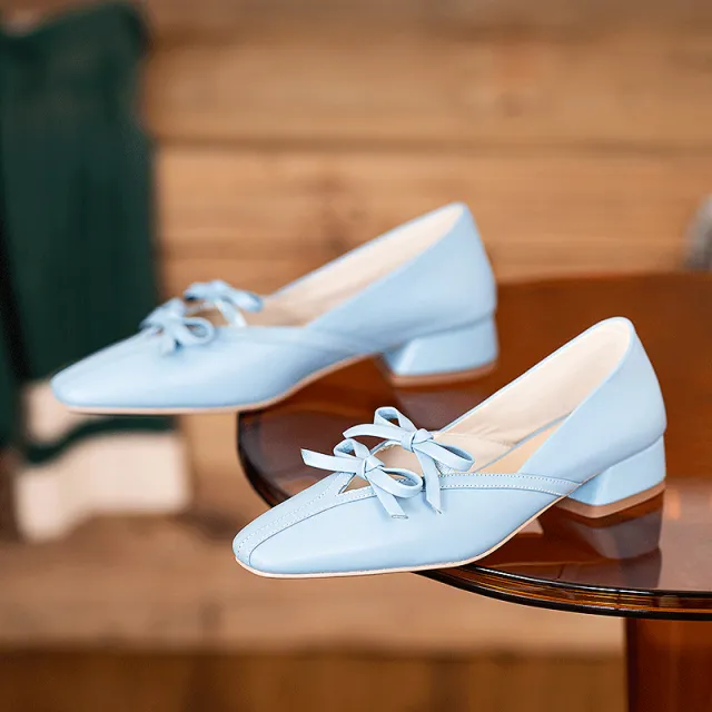Women's Genuine Leather French Square Toe High Heels Blue - Shop at LoveMi