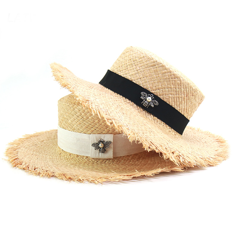 Female Lafite Grass Flat Top Straw Hat